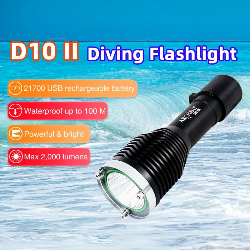 Archon D10 II 2000lm Diving Flashlight – flashlightgo Archon D10 II 2000lm Diving Flashlight – flashlightgo