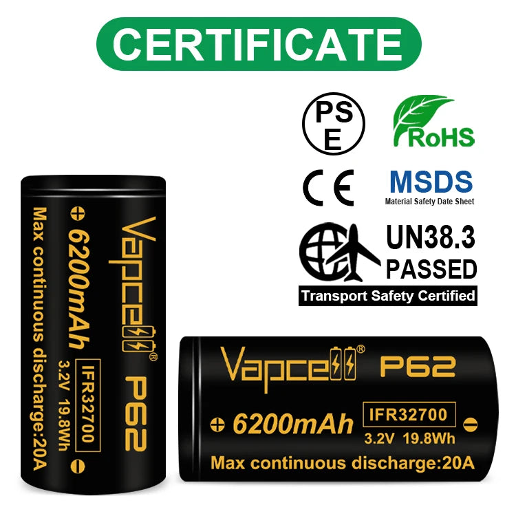 Vapcell 3.2V P62 32700 6200mah 20A