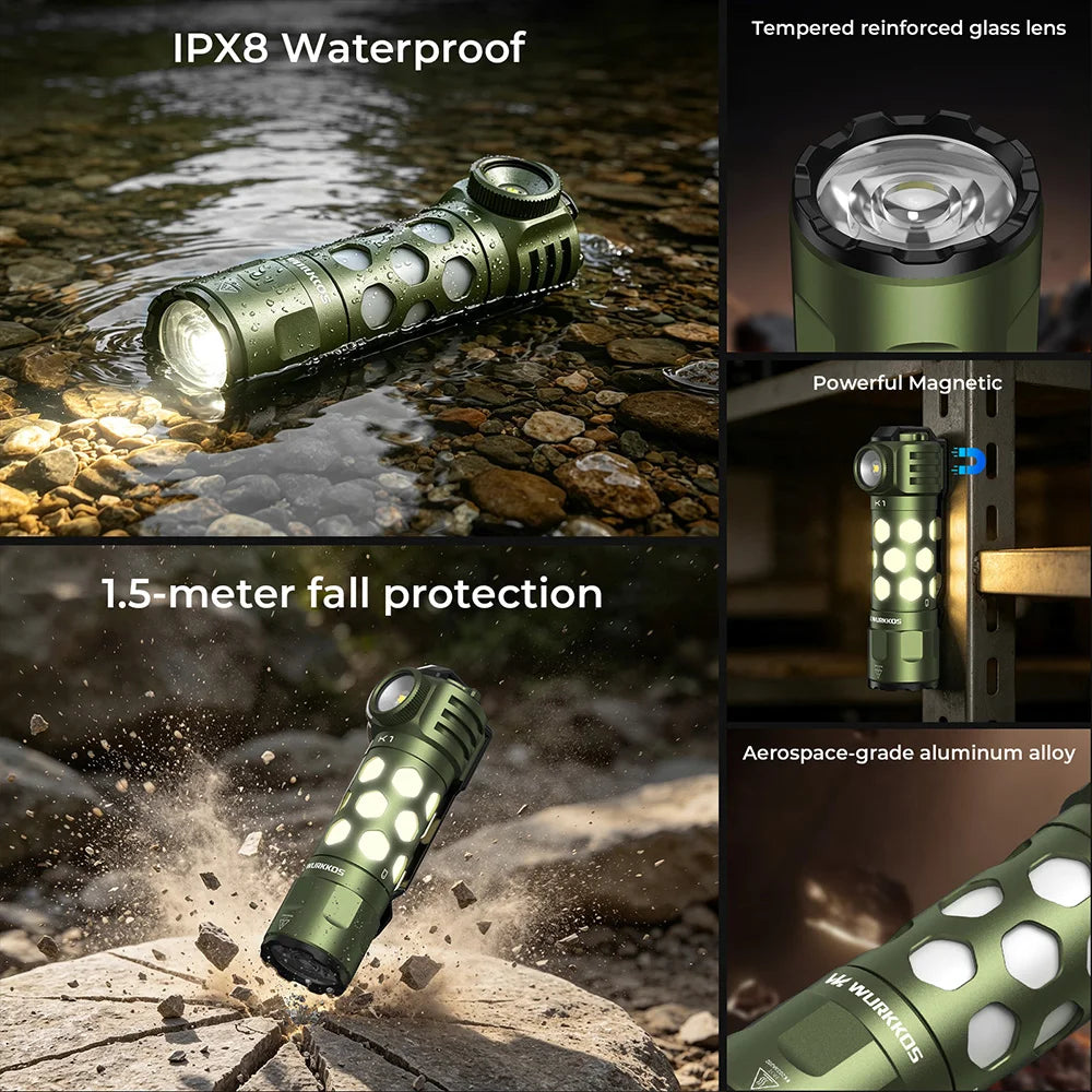 Wurkkos K1 3-in-1 EDC Flashlight – Spot, Flood & 360° Ambient Light