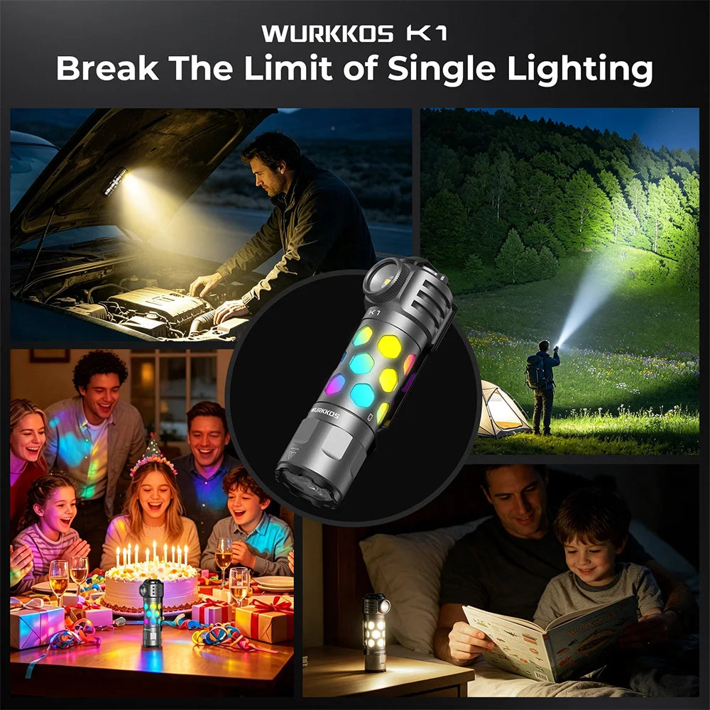 Wurkkos K1 3-in-1 EDC Flashlight – Spot, Flood & 360° Ambient Light