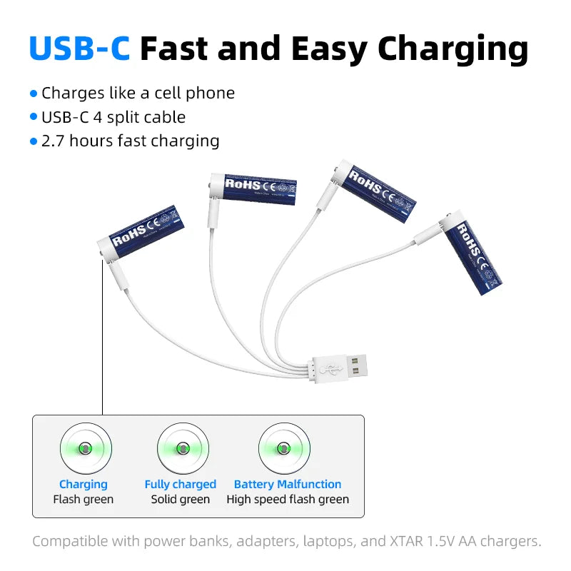 XTAR 1.5V AA USB-C 4100mWh Li-ion Battery