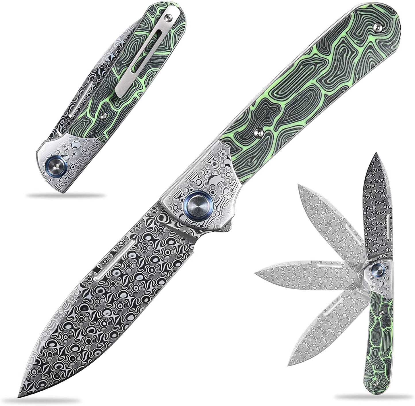Sitivien ST256 Damascus Steel Blade Folding Knife