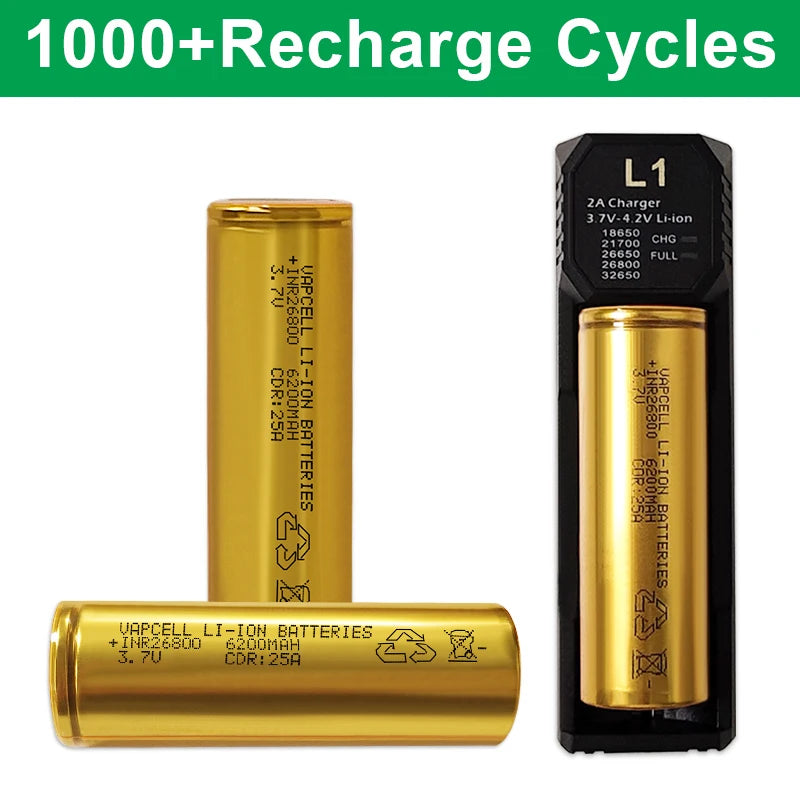 Vapcell V62 INR26800 6200mah 3.7v 25A Rechargeable Li ion Lithium Battery