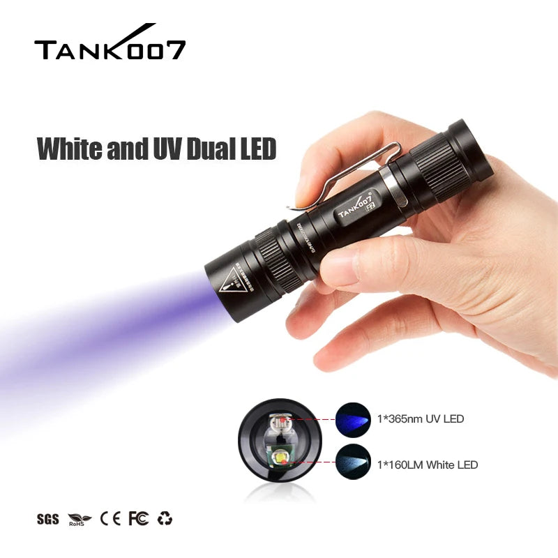 Tank007 F2 Dual LED Lighting & Fluorescence Detector Zoom Flashlight