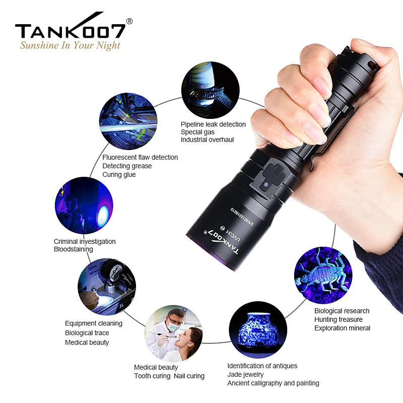 TANK007 UVC31 UV 365nm 5W USB Rechargeable Torch