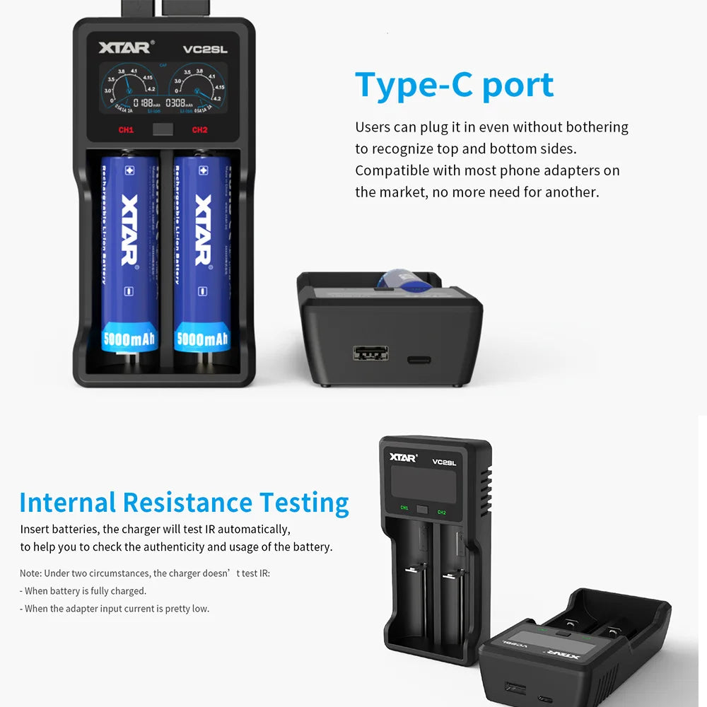 XTAR VC2SL Upgraded USB-C Li-ion/NIMH Battery Charger