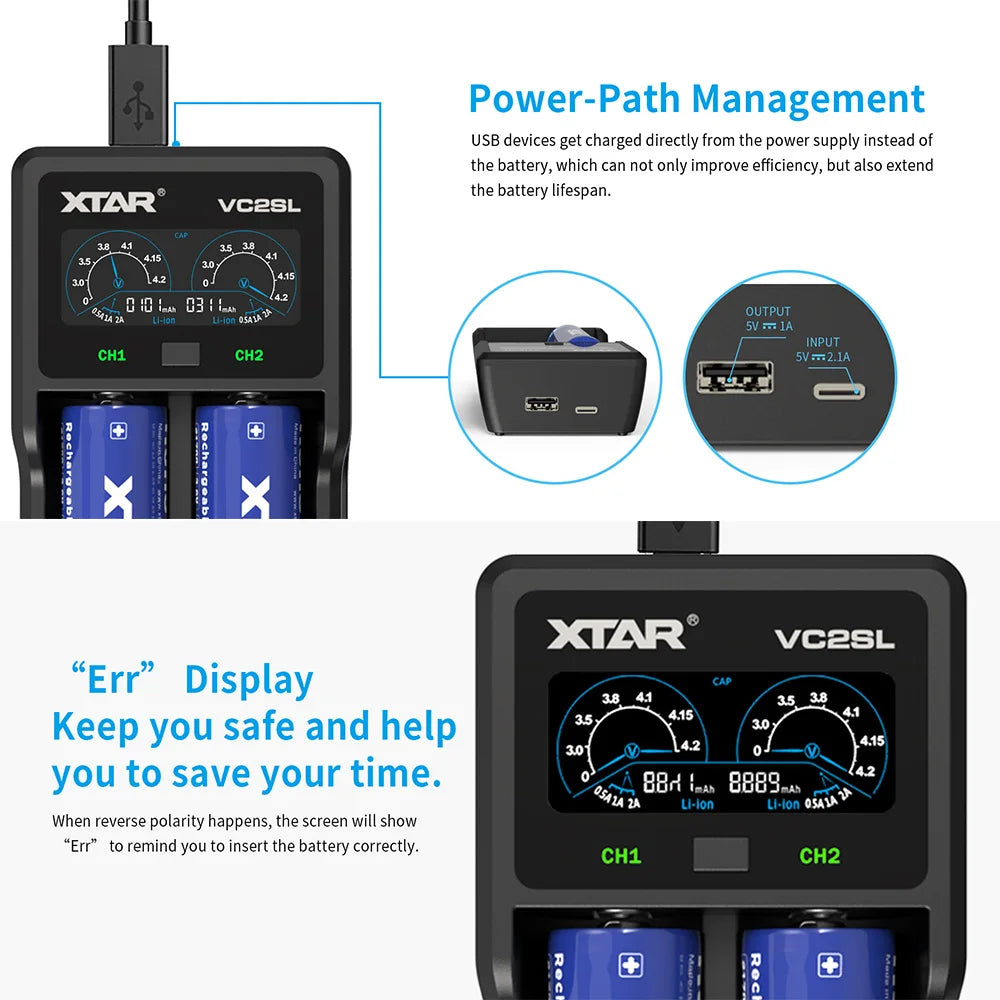 XTAR VC2SL Upgraded USB-C Li-ion/NIMH Battery Charger