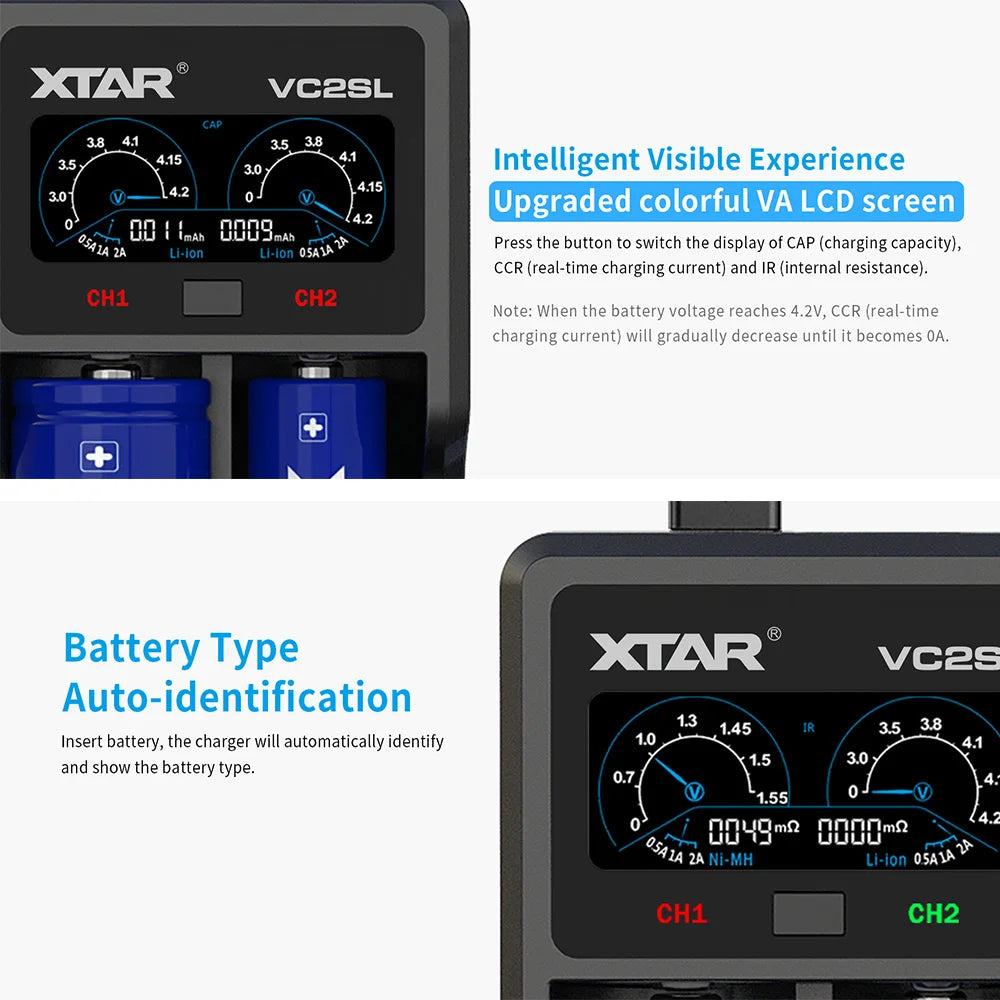 XTAR VC2SL Upgraded USB-C Li-ion/NIMH Battery Charger