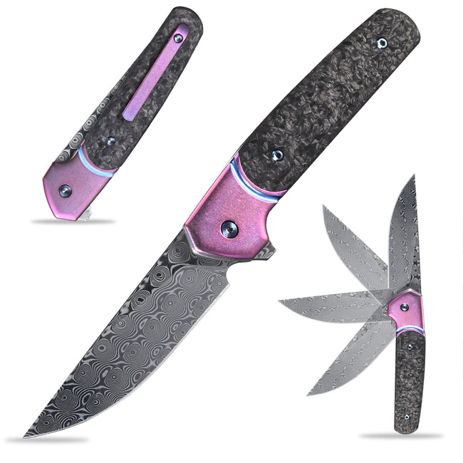 Sitivien ST252 Damascus Blade Carbon Fiber Handle Folding Knife