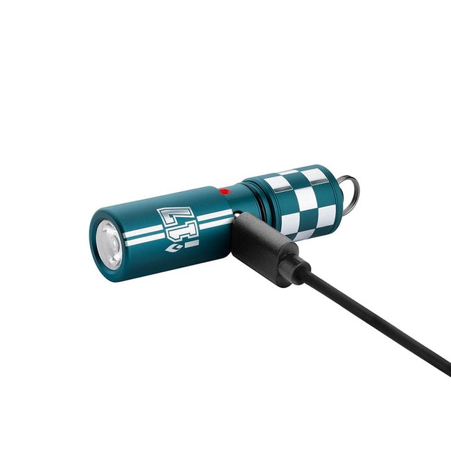 i17 Checkered Flag USB-C Rechargeable EDC Keychain Flashlight