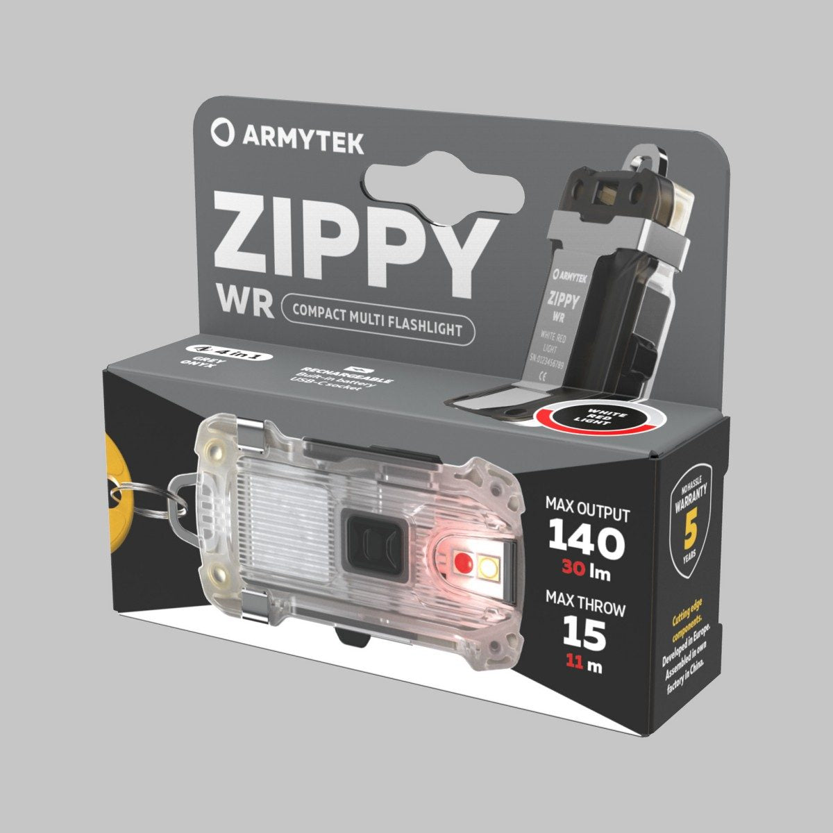 Armytek Zippy WR USB-C Compact Multi Flashlight with white and red light
