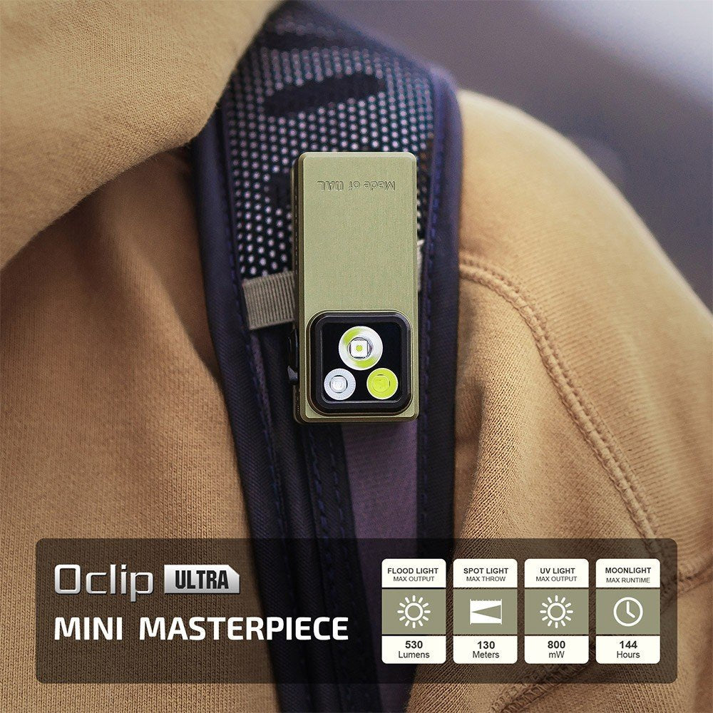 Olight Oclip Ultra Clip-On EDC Light with Flood, Spot, and UV Modes