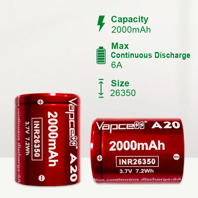 Vapcell A20 2000mah 6A 26350 li ion battery