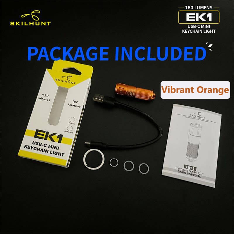 Skilhunt EK1 180 Lumens USB-C Rechargeable Mini Keychain Flashlight