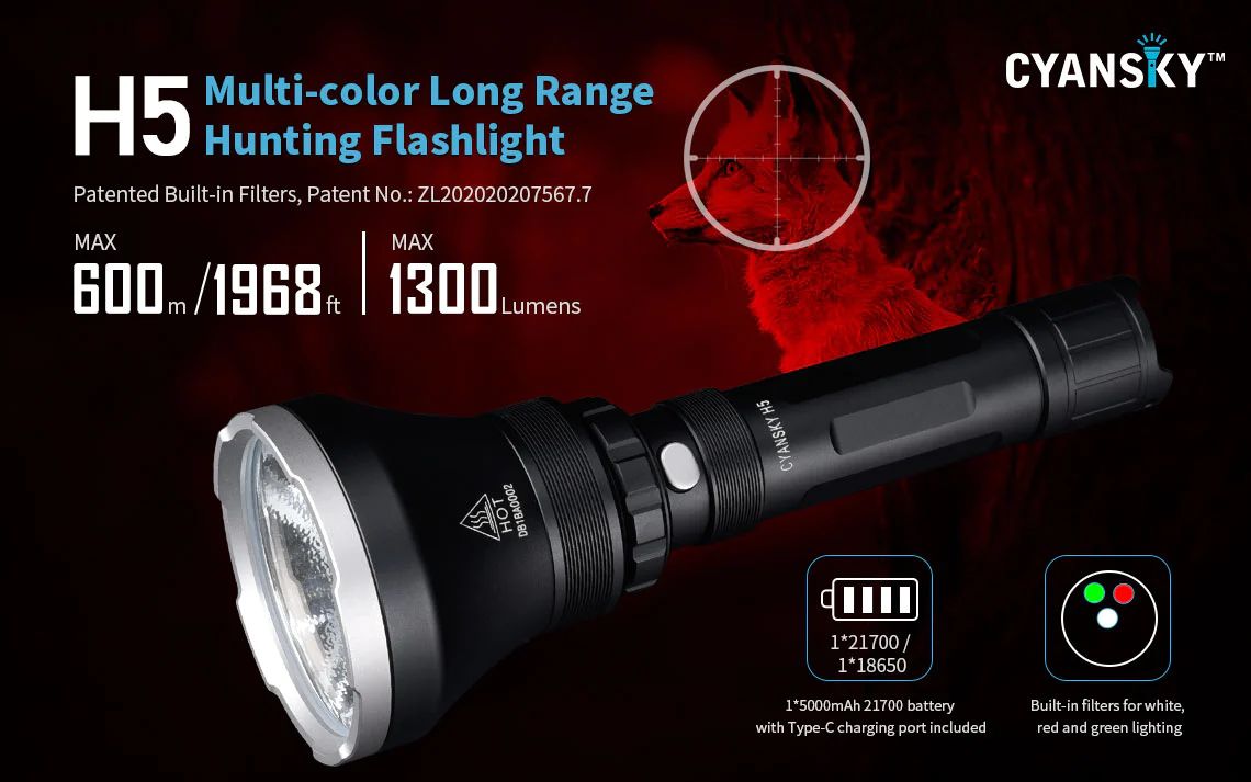 Cyansky H5 1600LM Multi-color Long-range Hnting Flashlight