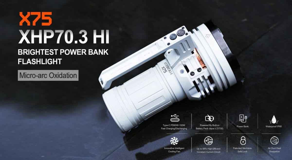 Acebeam X75 Micro-arc Oxidation Powerful Flashlight 70.3 HI